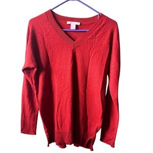 The Cashmere Project Sweater Women Sz Medium Red Orange V-Neck Long Sleeve *FLAW